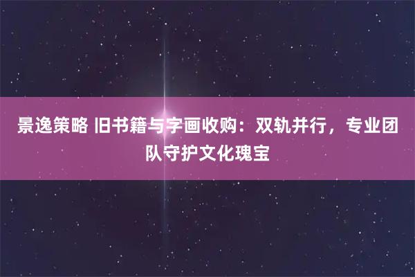 景逸策略 旧书籍与字画收购：双轨并行，专业团队守护文化瑰宝